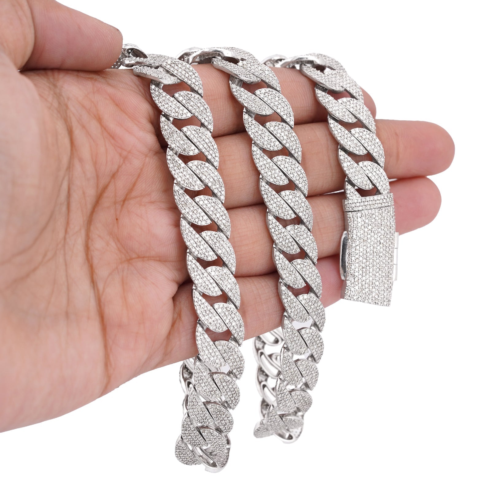 10K White Gold 18.9CT Natural Diamond Round Cuban Link 12MM Men's Chain 22" Necklace - Elite Jewelers-Necklaces