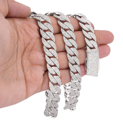 10K White Gold 18.9CT Natural Diamond Round Cuban Link 12MM Men's Chain 22" Necklace - Elite Jewelers-Necklaces