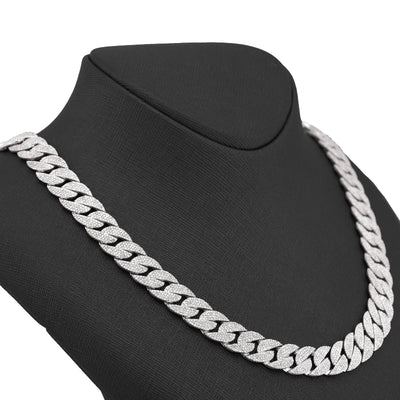 10K White Gold 18.9CT Natural Diamond Round Cuban Link 12MM Men's Chain 22" Necklace - Elite Jewelers-Necklaces