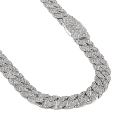10K White Gold 18.9CT Natural Diamond Round Cuban Link 12MM Men's Chain 22" Necklace - Elite Jewelers-Necklaces