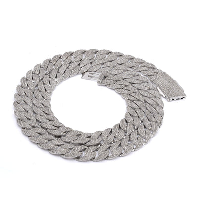 10K White Gold 18.9CT Natural Diamond Round Cuban Link 12MM Men's Chain 22" Necklace - Elite Jewelers-Necklaces