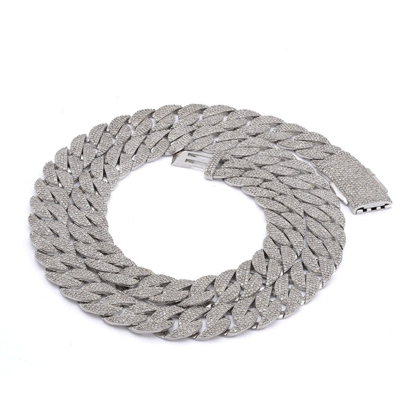10K White Gold 18.9CT Natural Diamond Round Cuban Link 12MM Men's Chain 22" Necklace - Elite Jewelers-Necklaces