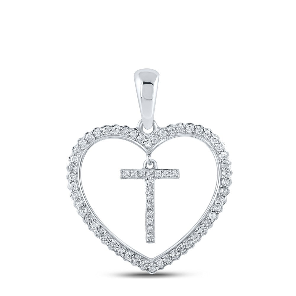 10k White Gold 1.89g 0.24CTW Natural Diamond Initial "T" Pendant Heart Charm - Elite Jewelers - Charms & Pendants