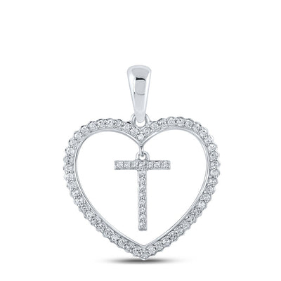 10k White Gold 1.89g 0.24CTW Natural Diamond Initial "T" Pendant Heart Charm - Elite Jewelers - Charms & Pendants
