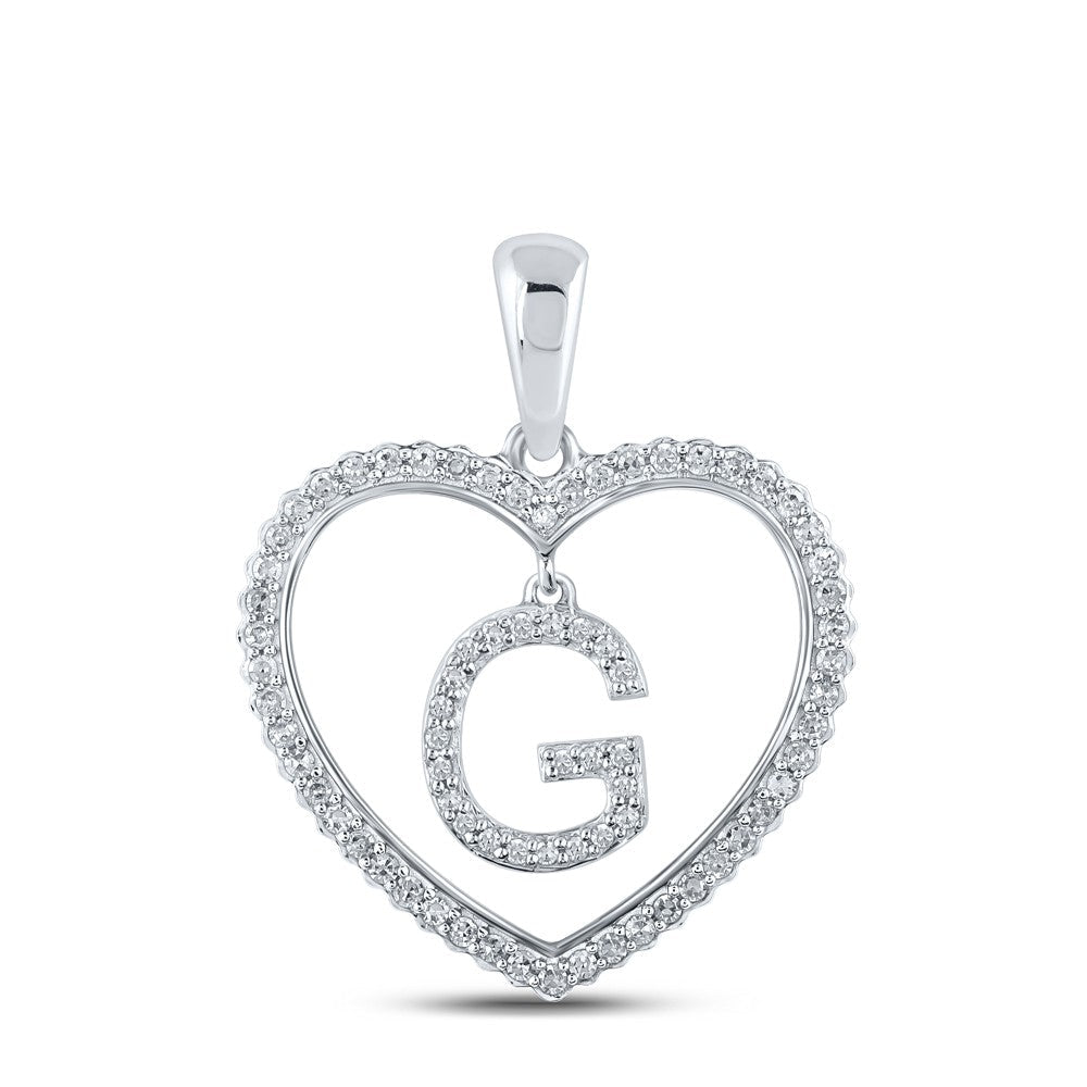 10k White Gold 1.89g 0.25CTW Natural Diamond Initial "G" Pendant Heart Charm - Elite Jewelers - Charms & Pendants