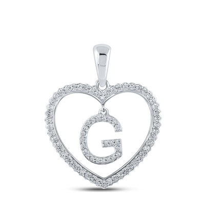 10k White Gold 1.89g 0.25CTW Natural Diamond Initial "G" Pendant Heart Charm - Elite Jewelers - Charms & Pendants