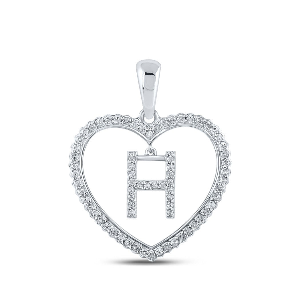 10k White Gold 1.89g 0.25CTW Natural Diamond Initial "H" Pendant Heart Charm - Elite Jewelers - Charms & Pendants