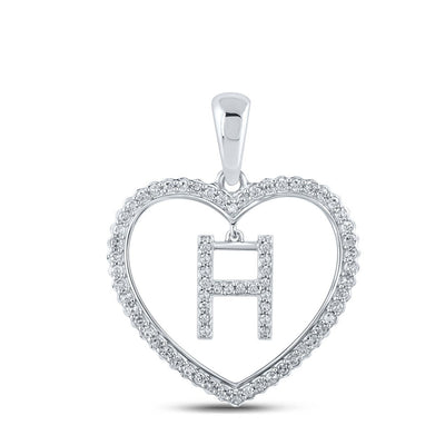 10k White Gold 1.89g 0.25CTW Natural Diamond Initial "H" Pendant Heart Charm - Elite Jewelers - Charms & Pendants