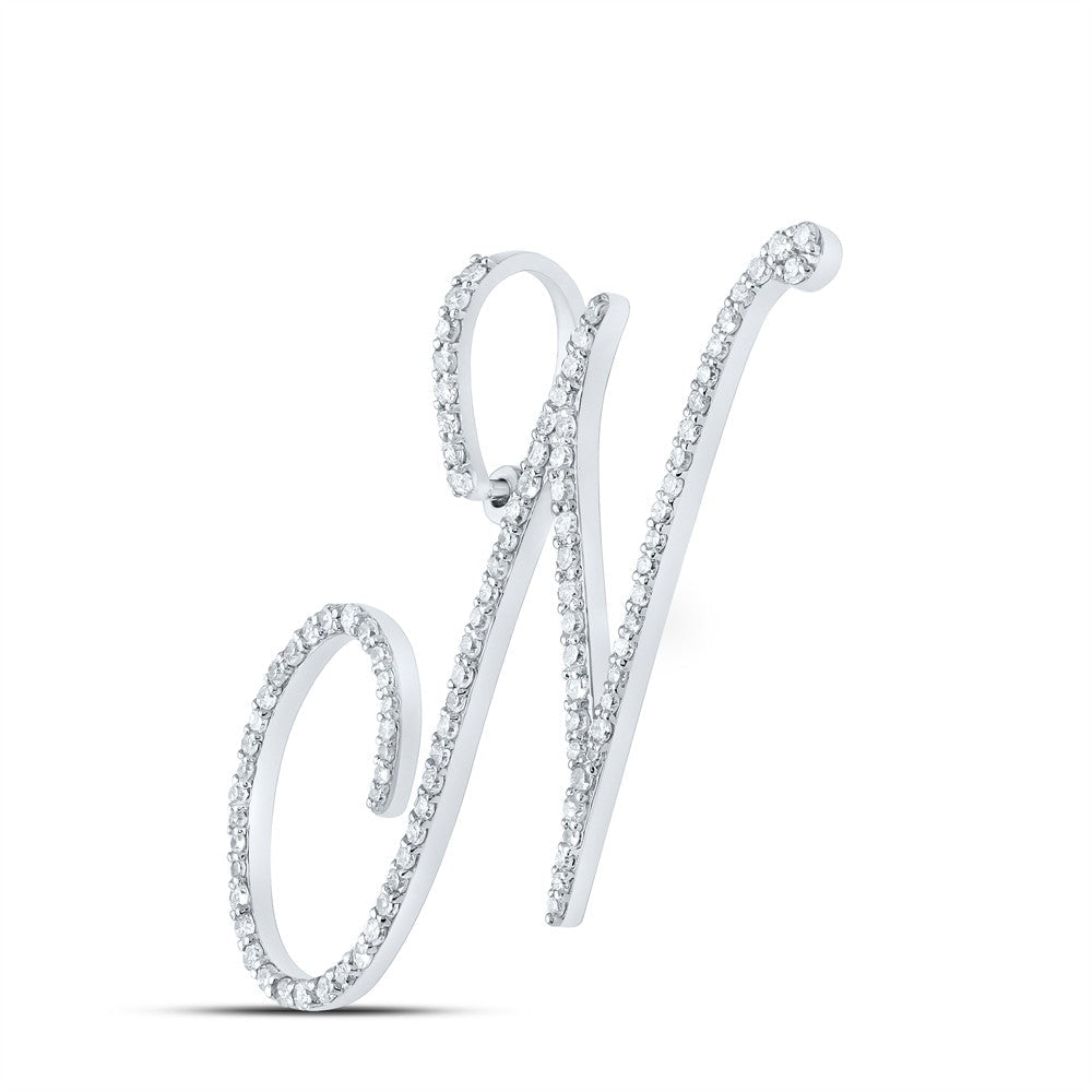 10k White Gold 1.89g 0.58CTW Natural Diamond Initial "N" Pendant Alphabet Charm - Elite Jewelers - Charms & Pendants