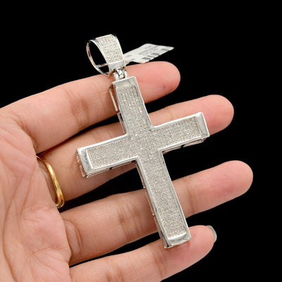 10k White Gold 1.8CTW Natural Diamond Iced - Out Mens Cross Charm Pendant 16.5gms - Elite Jewelers - Charms & Pendants