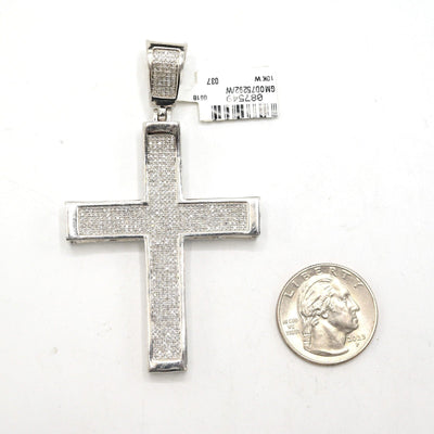 10k White Gold 1.8CTW Natural Diamond Iced - Out Mens Cross Charm Pendant 16.5gms - Elite Jewelers - Charms & Pendants