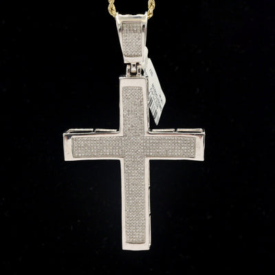 10k White Gold 1.8CTW Natural Diamond Iced - Out Mens Cross Charm Pendant 16.5gms - Elite Jewelers - Charms & Pendants