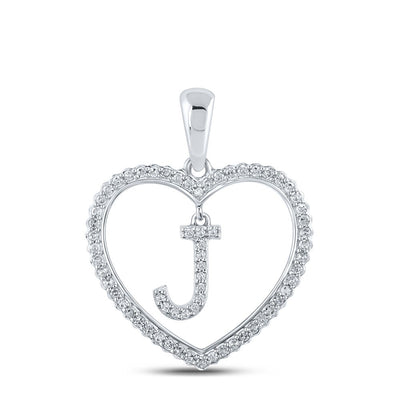 10k White Gold 1.8g 0.23CTW Natural Diamond Initial "J" Pendant Heart Charm - Elite Jewelers - Charms & Pendants
