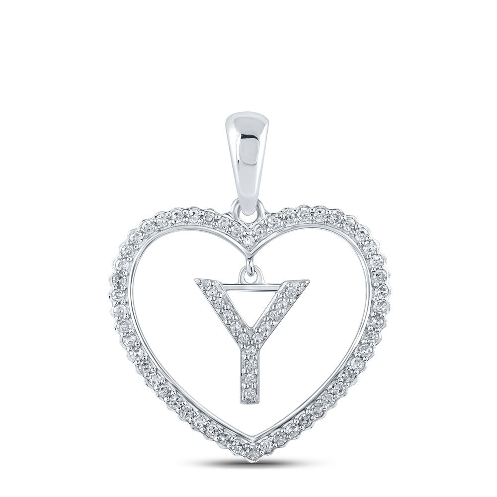 10k White Gold 1.8g 0.24CTW Natural Diamond Initial "Y" Pendant Heart Charm - Elite Jewelers - Charms & Pendants