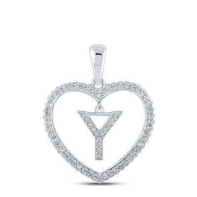 10k White Gold 1.8g 0.24CTW Natural Diamond Initial "Y" Pendant Heart Charm - Elite Jewelers - Charms & Pendants