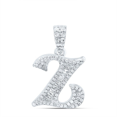 10k White Gold 1.8g 0.27CTW Natural Diamond Initial "Z" Pendant Baguette Charm - Elite Jewelers - Charms & Pendants