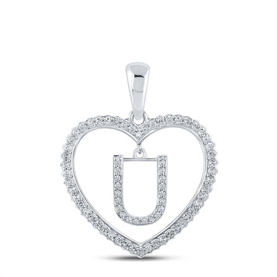 10k White Gold 1.91g 0.25CTW Natural Diamond Initial "U" Pendant Heart Charm - Elite Jewelers - Charms & Pendants