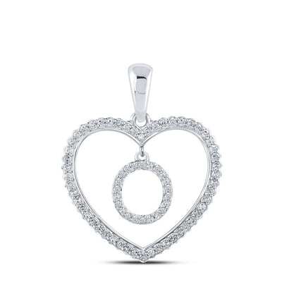 10k White Gold 1.91g 0.26CTW Natural Diamond Initial "O" Pendant Heart Charm - Elite Jewelers - Charms & Pendants