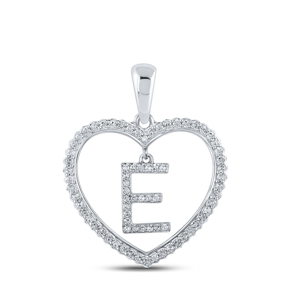 10k White Gold 1.91g 0.28CTW Natural Diamond Initial "E" Pendant Heart Charm - Elite Jewelers - Charms & Pendants