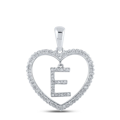 10k White Gold 1.91g 0.28CTW Natural Diamond Initial "E" Pendant Heart Charm - Elite Jewelers - Charms & Pendants