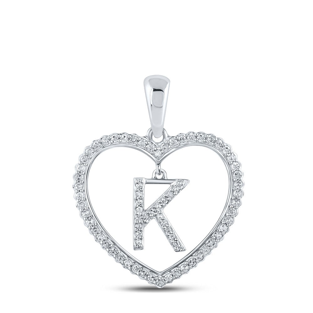 10k White Gold 1.91g 0.28CTW Natural Diamond Initial "K" Pendant Heart Charm - Elite Jewelers - Charms & Pendants