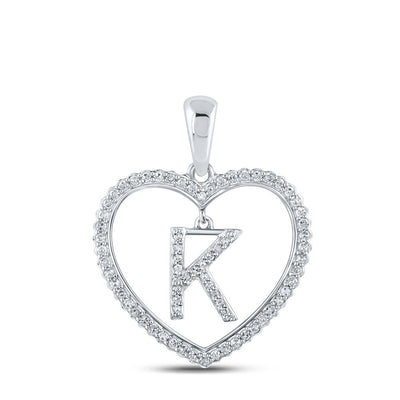 10k White Gold 1.91g 0.28CTW Natural Diamond Initial "K" Pendant Heart Charm - Elite Jewelers - Charms & Pendants