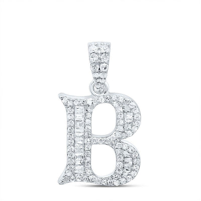 10k White Gold 1.93g 0.33CTW Natural Diamond Initial "B" Pendant Baguette Charm - Elite Jewelers - Charms & Pendants