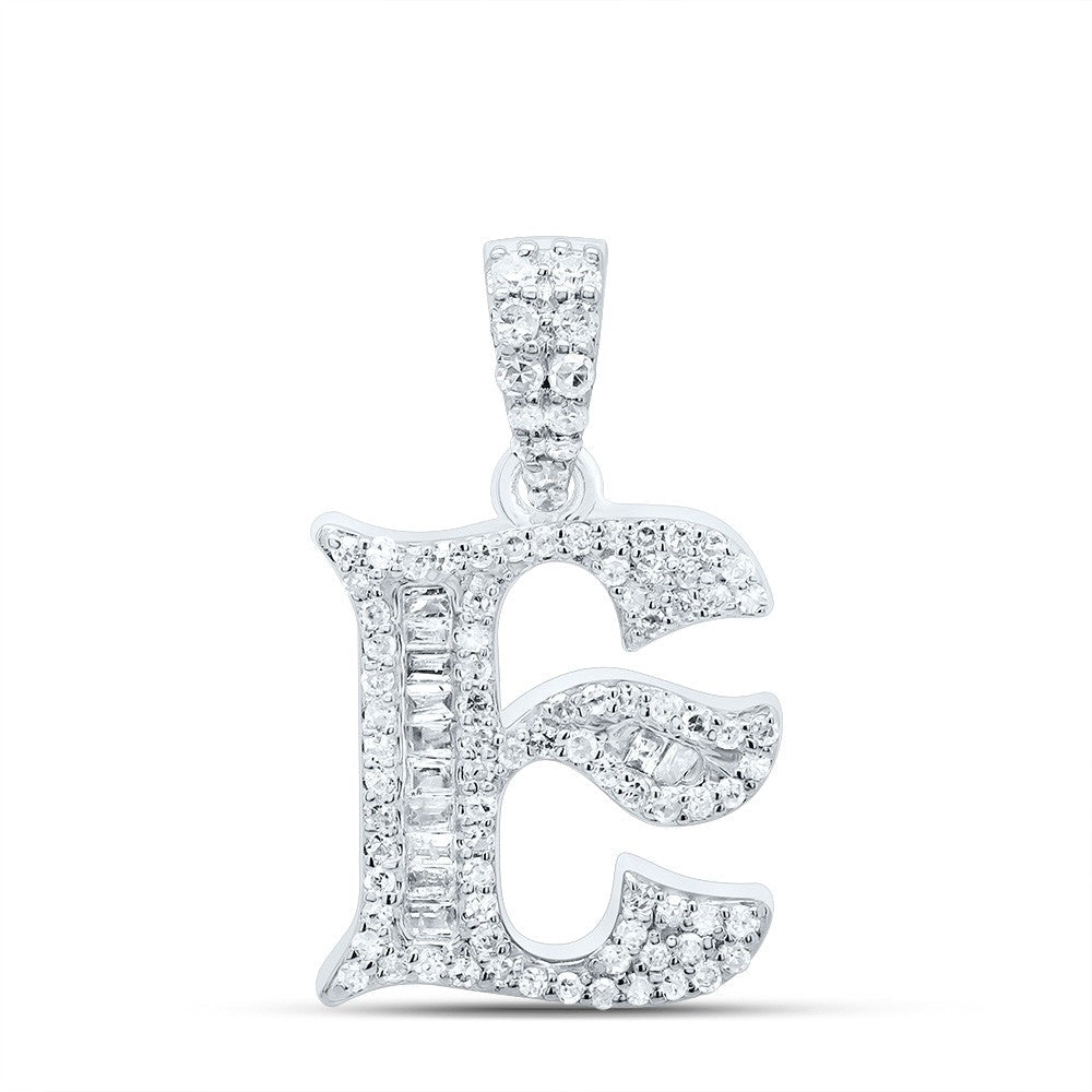 10k White Gold 1.93gm 0.32CTW Natural Diamond Initial "E" Baguette Pendant Charm - Elite Jewelers - Charms & Pendants