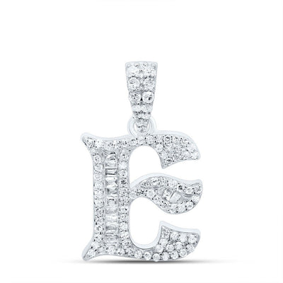 10k White Gold 1.93gm 0.32CTW Natural Diamond Initial "E" Baguette Pendant Charm - Elite Jewelers - Charms & Pendants
