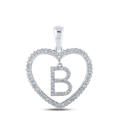 10k White Gold 1.95g 0.26CTW Natural Diamond Initial "B" Pendant Heart Charm - Elite Jewelers - Charms & Pendants