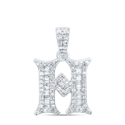 10k White Gold 1.95g 0.35CTW Natural Diamond Initial "H" Pendant Baguette Charm - Elite Jewelers - Charms & Pendants