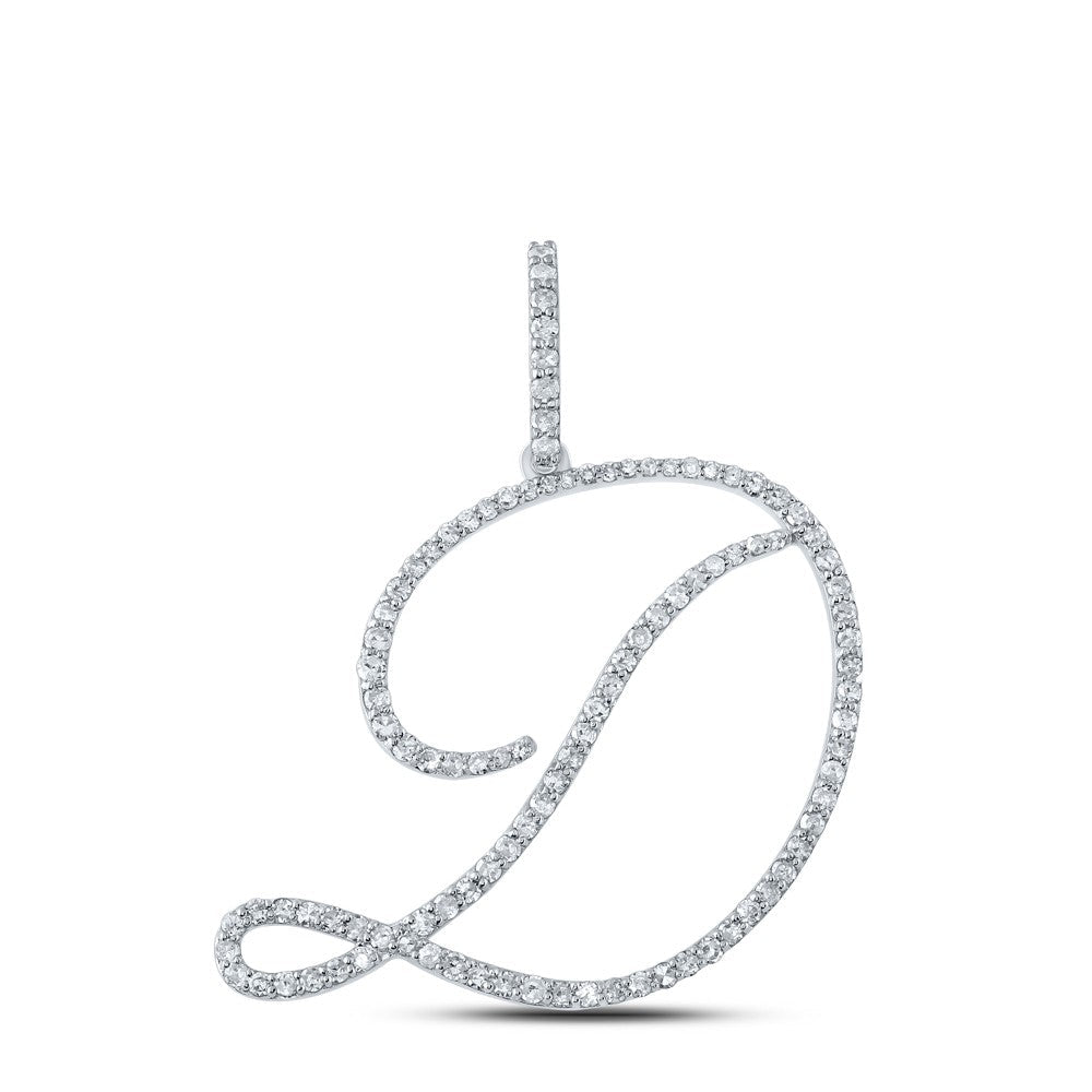 10k White Gold 1.96g 0.6CTW Natural Diamond Initial "D" Pendant Alphabet Charm - Elite Jewelers - Charms & Pendants