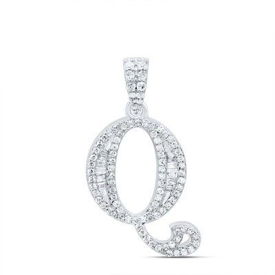 10k White Gold 1.97gm 0.31CTW Natural Diamond Initial "Q" Baguette Pendant Charm - Elite Jewelers - Charms & Pendants