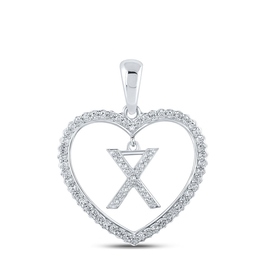 10k White Gold 1.9g 0.24CTW Natural Diamond Initial "X" Pendant Heart Charm - Elite Jewelers - Charms & Pendants