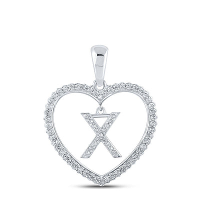 10k White Gold 1.9g 0.24CTW Natural Diamond Initial "X" Pendant Heart Charm - Elite Jewelers - Charms & Pendants