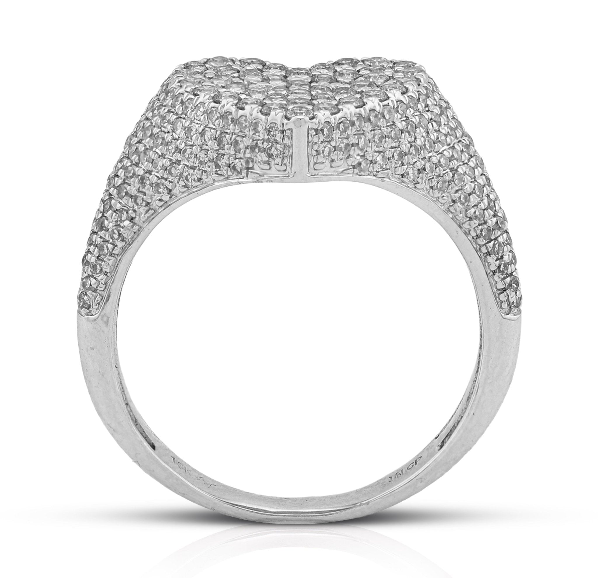 10K White Gold 1CT Natural Diamond Heart Shape Women Side Iced Ring - Elite Jewelers - Rings