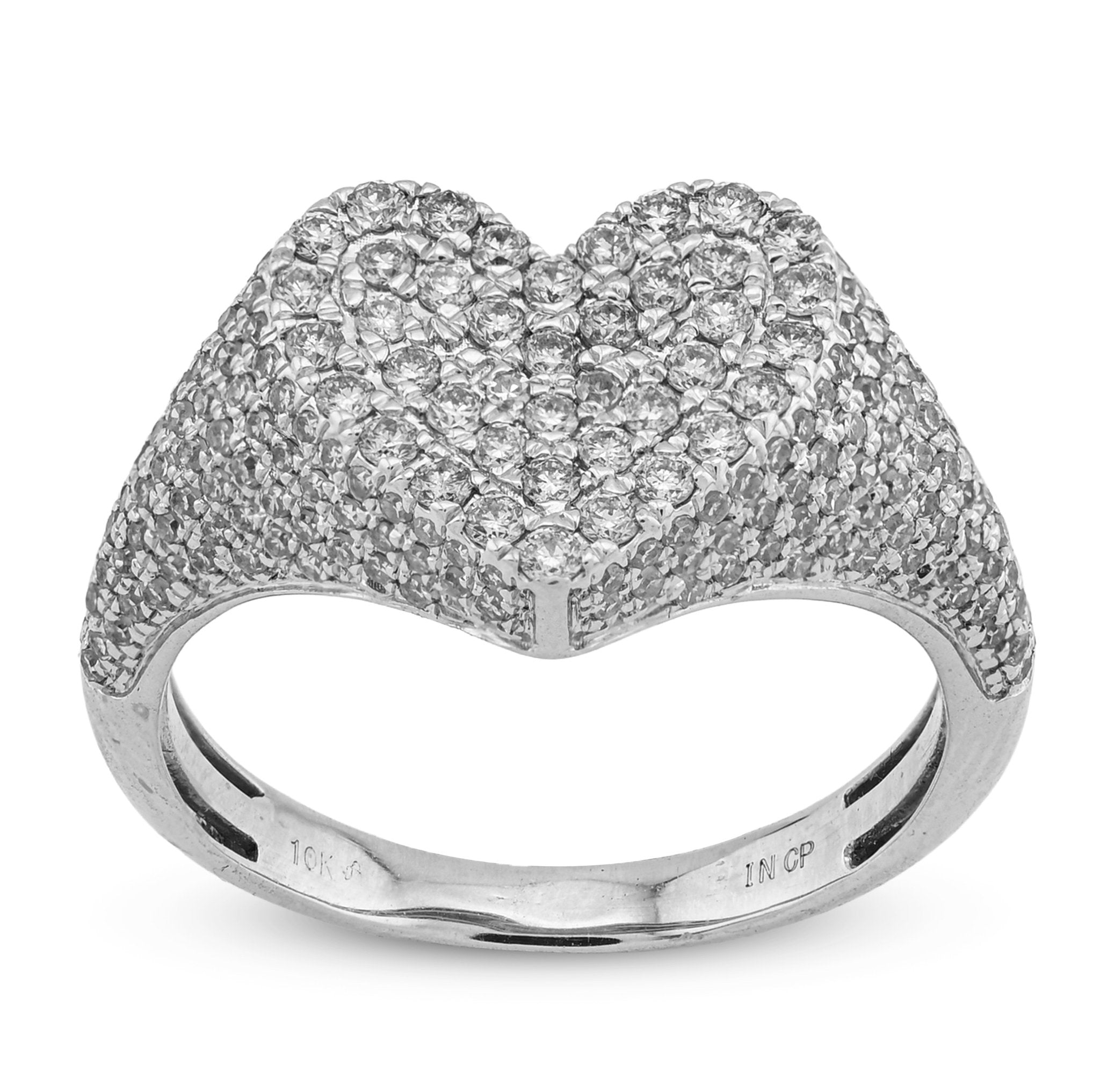 10K White Gold 1CT Natural Diamond Heart Shape Women Side Iced Ring - Elite Jewelers - Rings