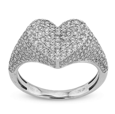 10K White Gold 1CT Natural Diamond Heart Shape Women Side Iced Ring - Elite Jewelers - Rings