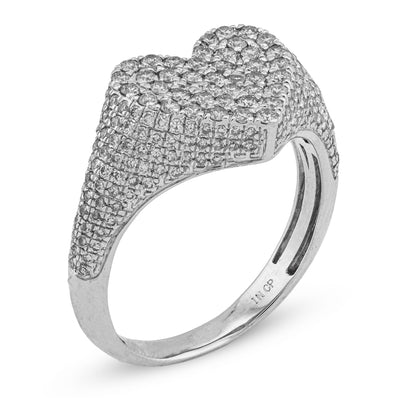 10K White Gold 1CT Natural Diamond Heart Shape Women Side Iced Ring - Elite Jewelers - Rings