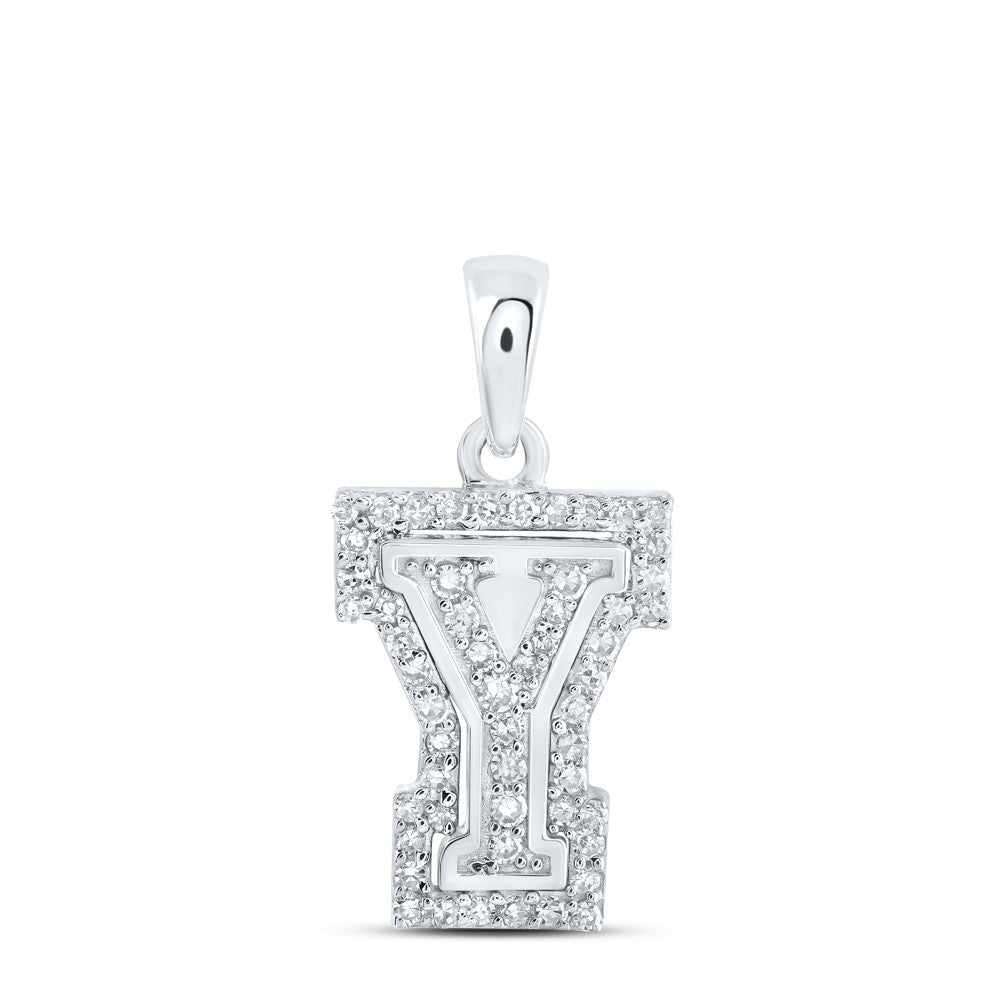10k White Gold 1gms 0.17CTW Natural Diamond Initial "Y" Letter Pendant Charm - Elite Jewelers - Charms & Pendants