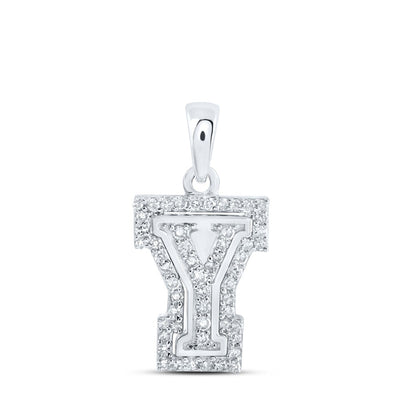 10k White Gold 1gms 0.17CTW Natural Diamond Initial "Y" Letter Pendant Charm - Elite Jewelers - Charms & Pendants