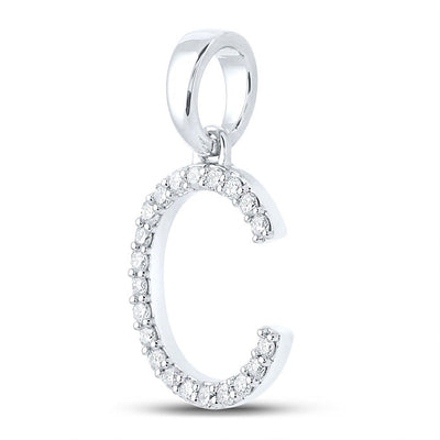 10k White Gold 1gms 0.19CTW Natural Diamond Initial "C" Letter Pendant Charm - Elite Jewelers - Charms & Pendants