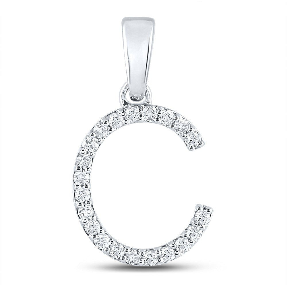 10k White Gold 1gms 0.19CTW Natural Diamond Initial "C" Letter Pendant Charm - Elite Jewelers - Charms & Pendants