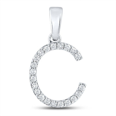 10k White Gold 1gms 0.19CTW Natural Diamond Initial "C" Letter Pendant Charm - Elite Jewelers - Charms & Pendants