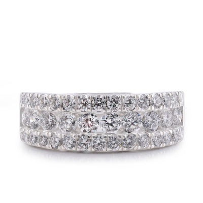 10K White Gold 2.02CT 3-Row Round Lab Diamond Men Band - Elite Jewelers-Rings