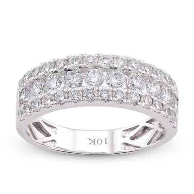 10K White Gold 2.02CT 3-Row Round Lab Diamond Men Band - Elite Jewelers-Rings