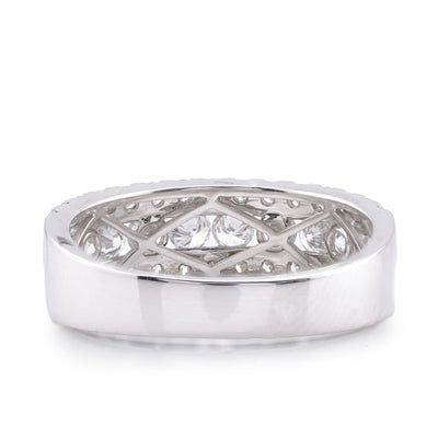 10K White Gold 2.02CT 3-Row Round Lab Diamond Men Band - Elite Jewelers-Rings