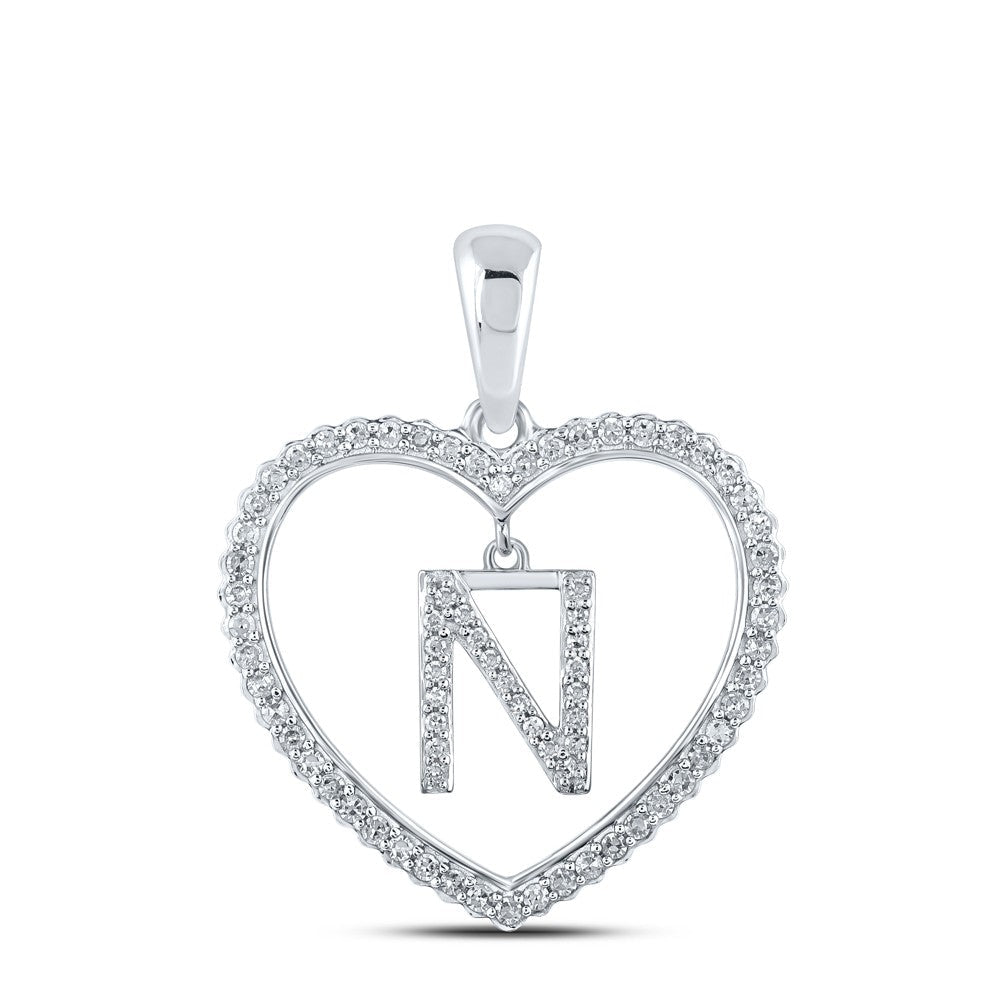 10k White Gold 2.03g 0.26CTW Natural Diamond Initial "N" Pendant Heart Charm - Elite Jewelers - Charms & Pendants