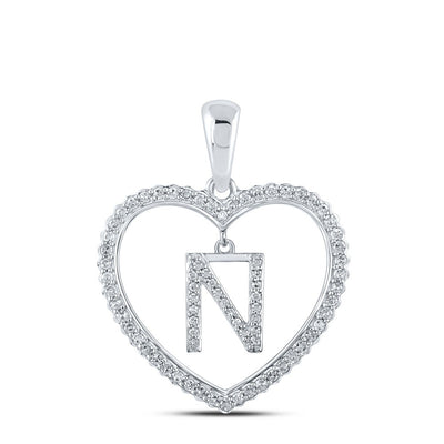10k White Gold 2.03g 0.26CTW Natural Diamond Initial "N" Pendant Heart Charm - Elite Jewelers - Charms & Pendants