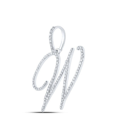 10k White Gold 2.03g 0.68CTW Natural Diamond Initial "W" Pendant Alphabet Charm - Elite Jewelers - Charms & Pendants